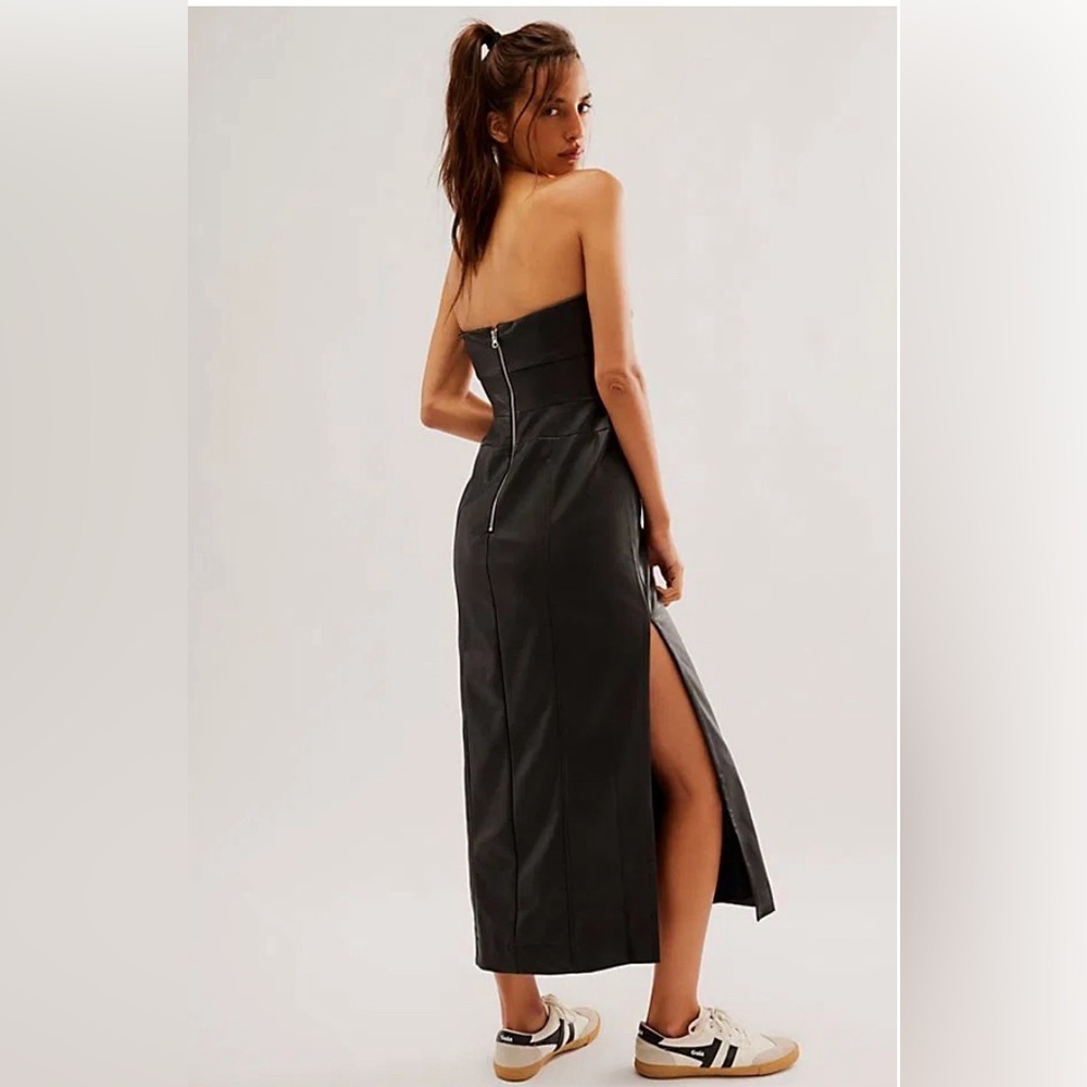 Free People Corset Strapless Vegan Leather Thigh Slit Mira Dress Zipper Closure